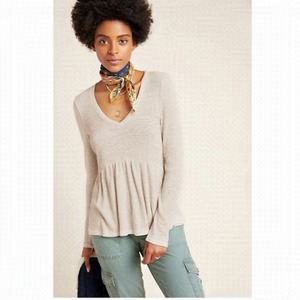 Nwt-Anthro “T.La” Jill Oatmeal Babydoll Top